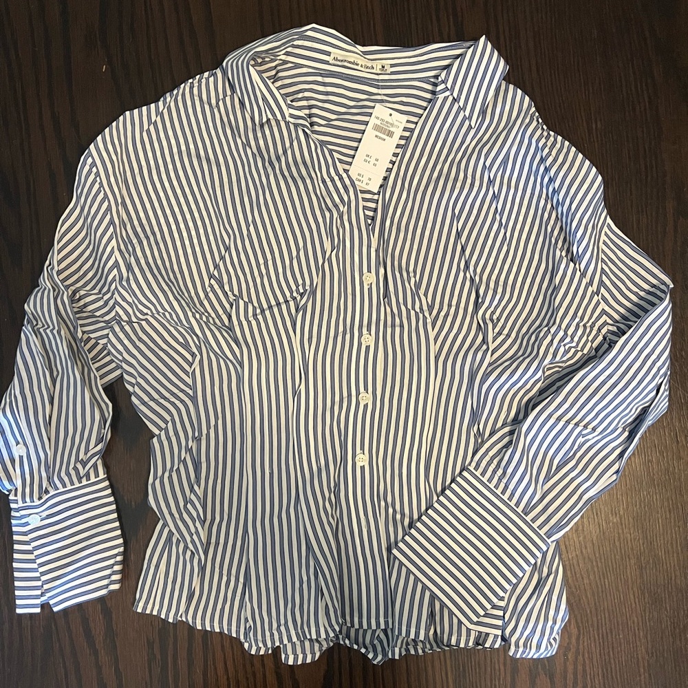Abercrombie & Fitch Blue and White Striped Button Down Shirt